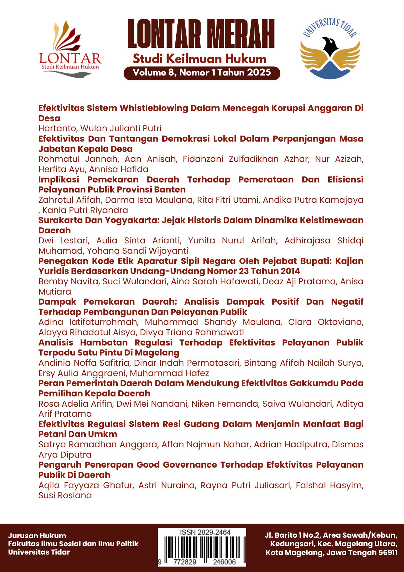 					View Vol. 8 No. 1 (2025): Hukum Pemerintah Daerah  
				
